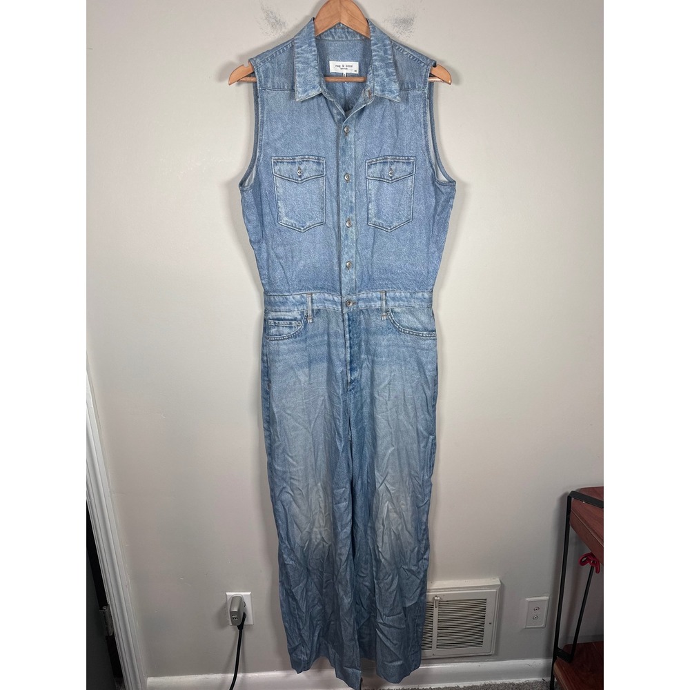 Rag & Bone Liquid Miramar Sleeveless Jumpsuit Womens L Light Blue Utility